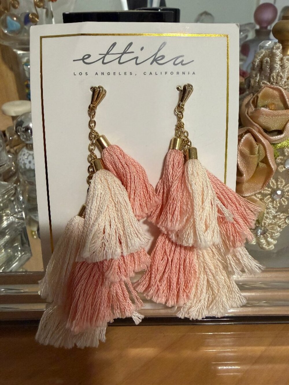 ETTIKA TASSLE PINK & CREAM EARRINGS